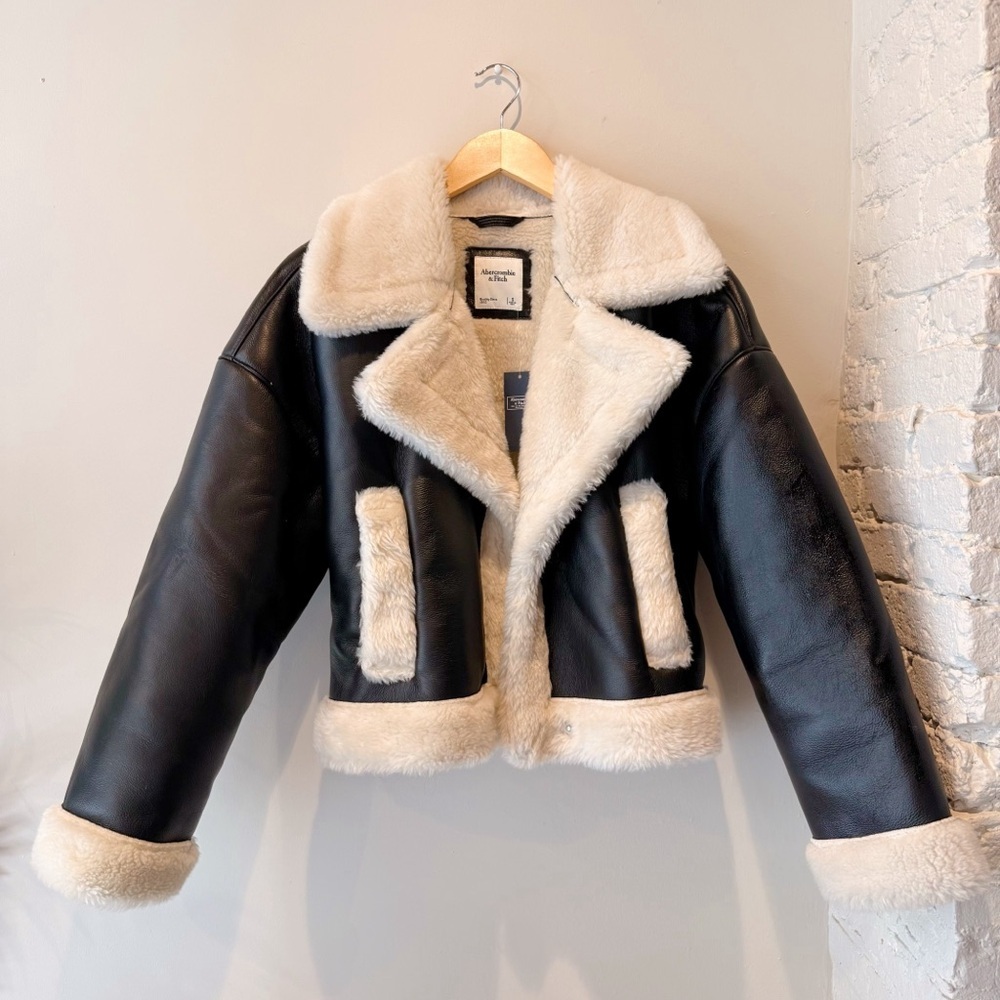 Abercrombie & Fitch Faux Leather Sherpa Jacket - Picture 2 of 12